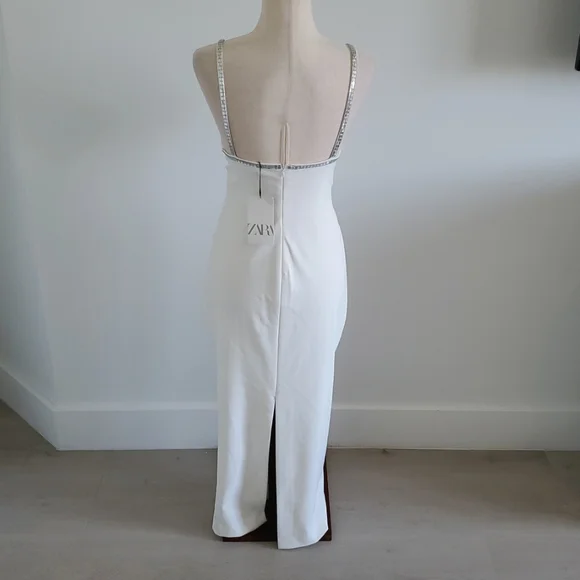 Zara gorgeous White Slip Dress with silver crystal Accents Size S new with tags - Picture 4 of 8